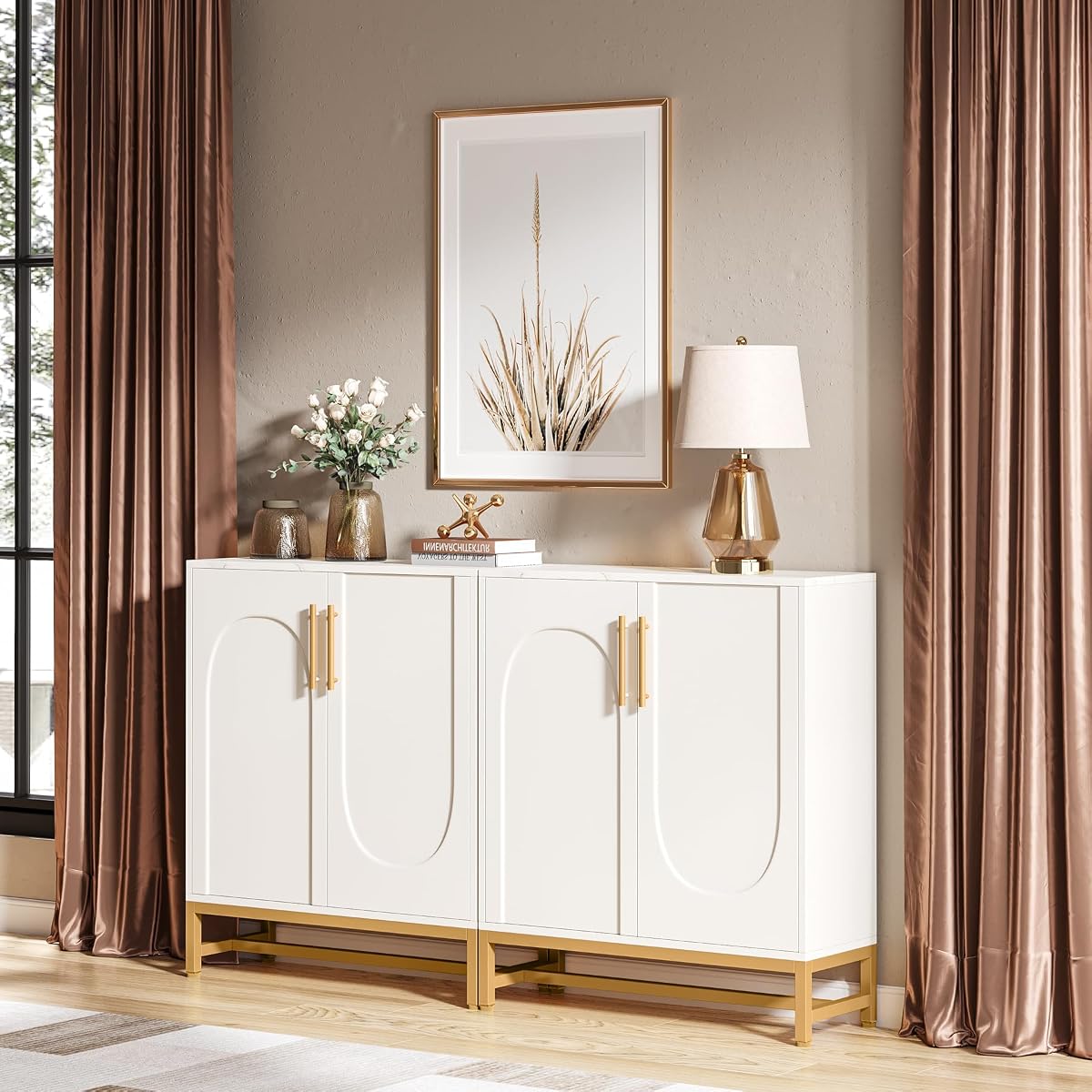 Modern Sideboards, Buffet Cabinet with 4 Doors and Adjustable Shelves (White)