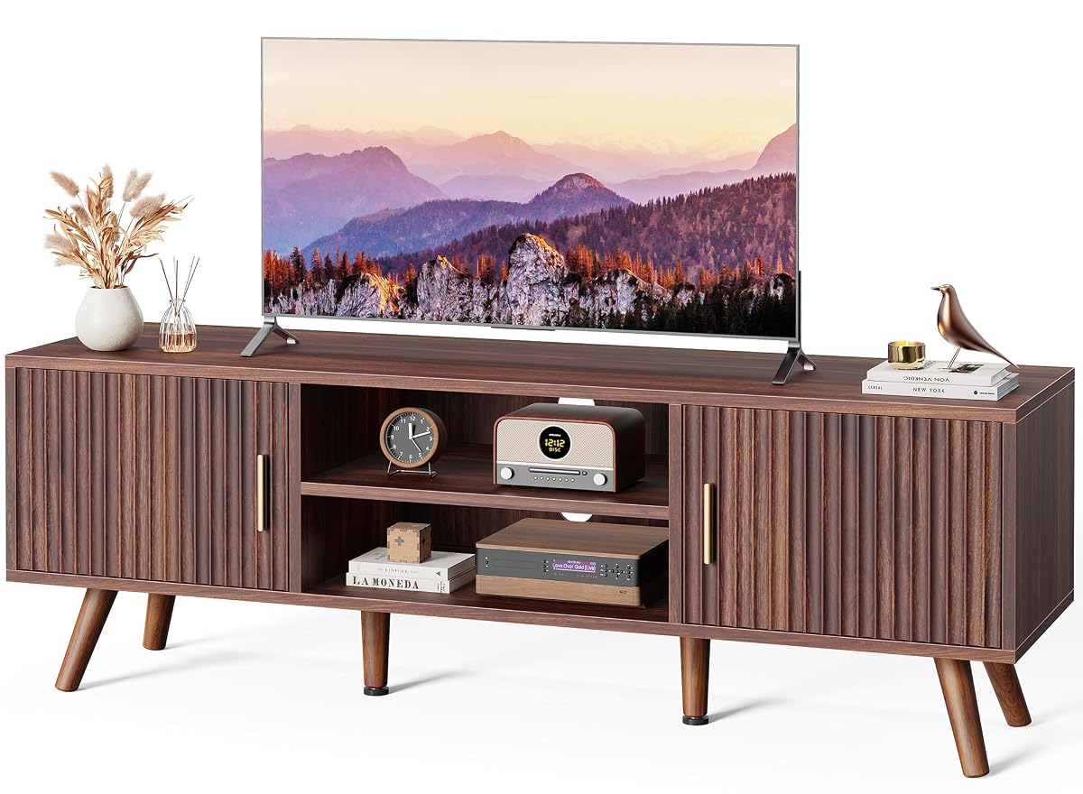 TV Stand for 55 Inch TV, Entertainment Center with Adjustable Shelf, 2 Cabinets