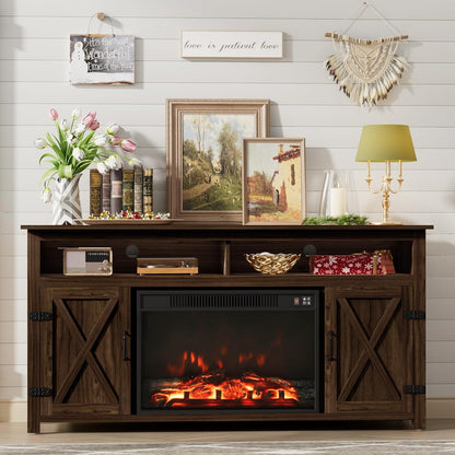 Farmhouse Fireplace TV Stand for TVs Up to 65 Inch Highboy Entertainment Center