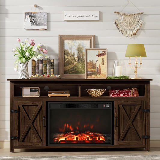Farmhouse Fireplace TV Stand for TVs Up to 65 Inch Highboy Entertainment Center