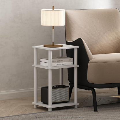 JUST Side Table, 3-Tier End Table, Open Shelves Night Stand, Bedside Table, Toolless Assembly, for Living Room, Bedroom, Bathroom, White