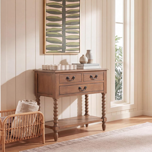 SAFAVIEH Furniture - Athena 3-Drawer Console Table - Brown - Solid Wood - Farmhouse Classic Design - Ideal for Entryway, Living Room, Hallway, 23.5" W x 13" D x 29.5" H (CNS5703C)