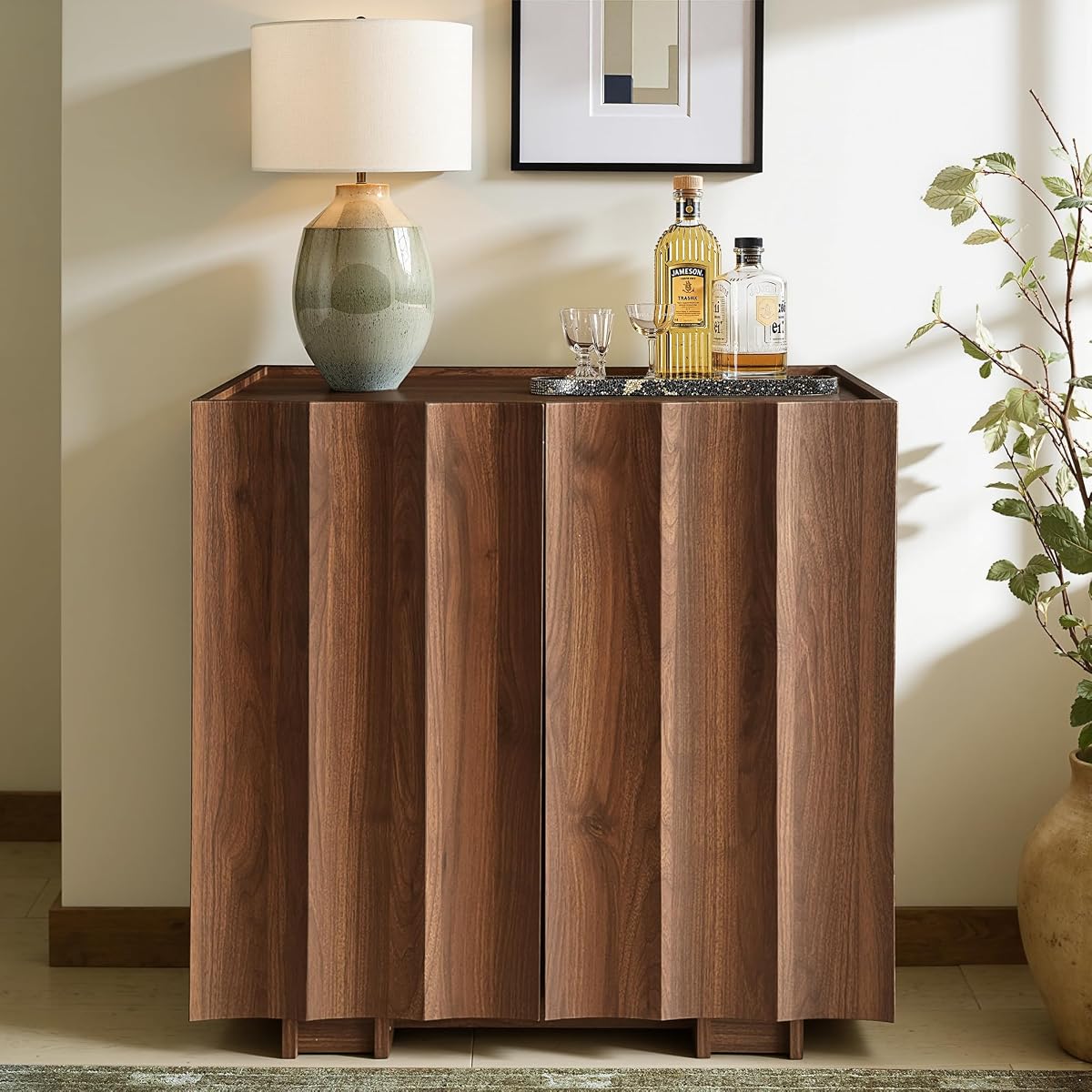 30.8" Fluted Sideboard Buffet Cabinet with Storage, Walnut