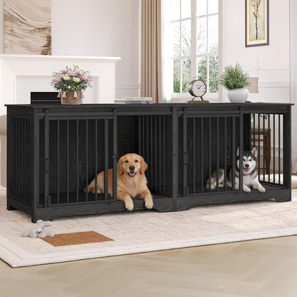 77.6" Double Dog Crate Furniture, Dog Crates for 2 Dogs