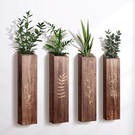 4 Pack Wood Indoor Wall Planter, Modern Boho Wall Decor for Living Room Bedroom
