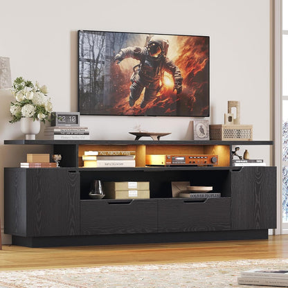 TV Stand for TVs up to 85", LED Lights and Power Outlets, Black