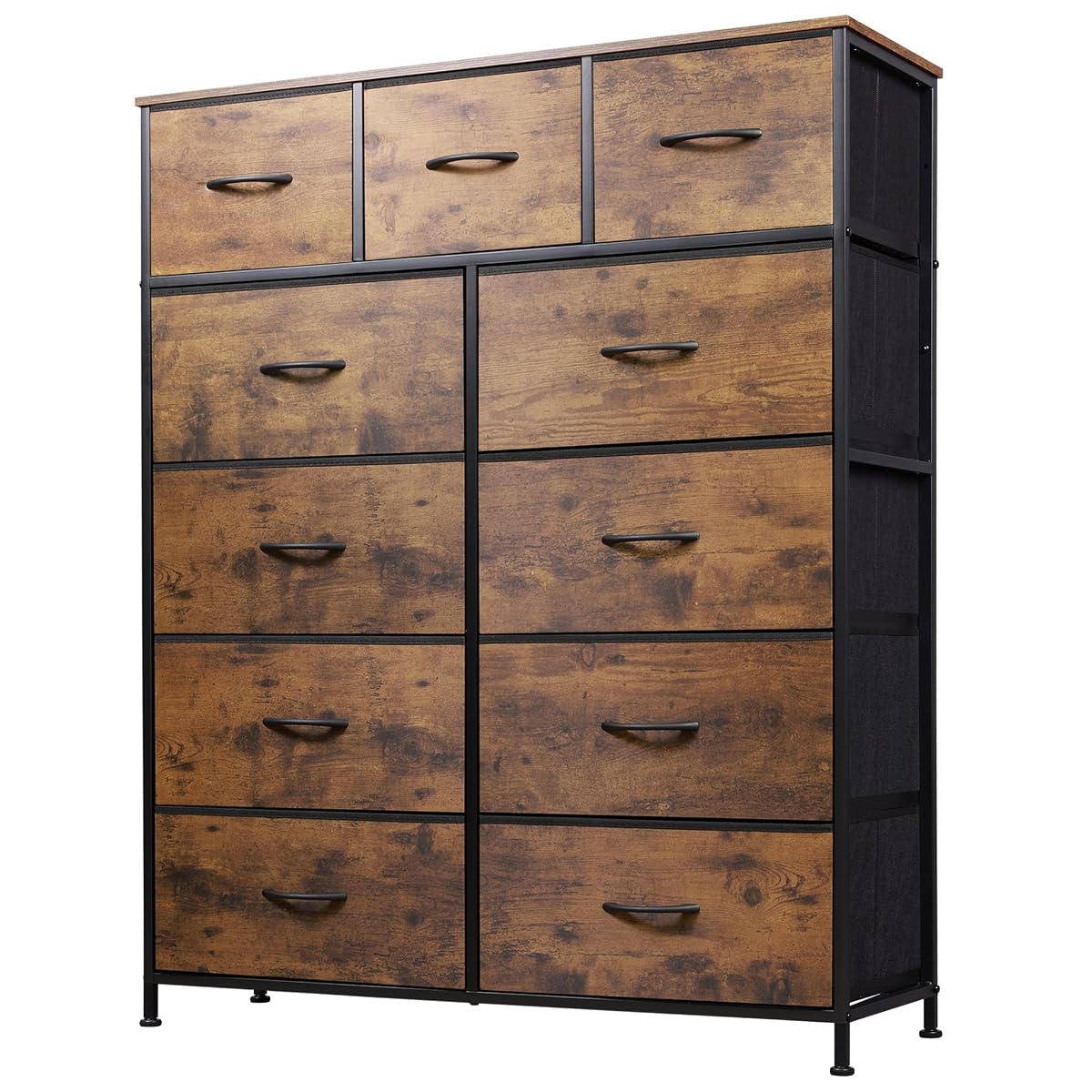 Entertainment Center with 11 Fabric Drawers, Rustic Brown