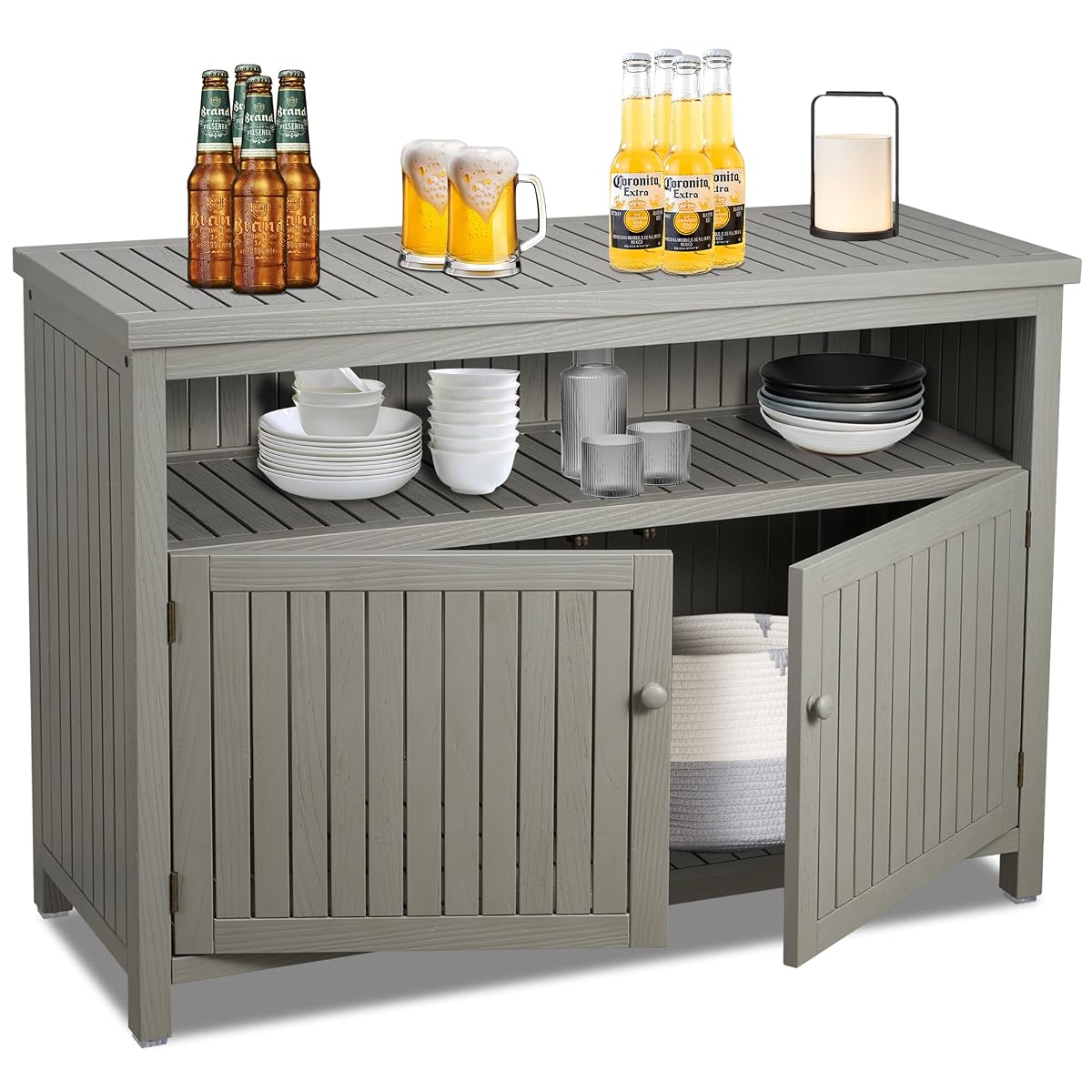 Outdoor Console Sideboards Buffet Cabinet, Solid Wood Storage Cabinet TV Stand,Furniture for Patio Entryway Deck(Grey)