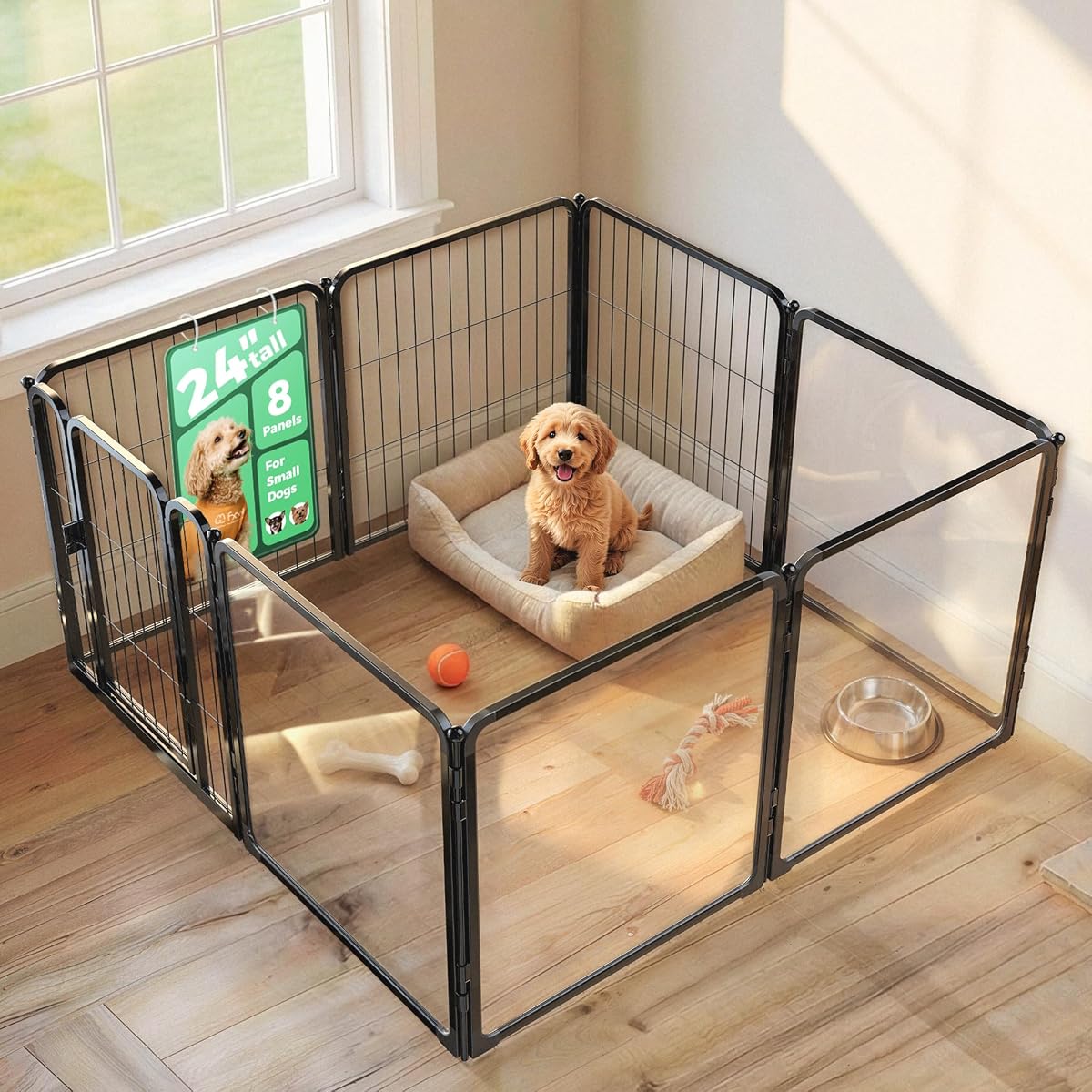 AuraSpace Pro Acrylic & Wire Mesh Indoor Dog Playpen, 24" H, 8 Panels