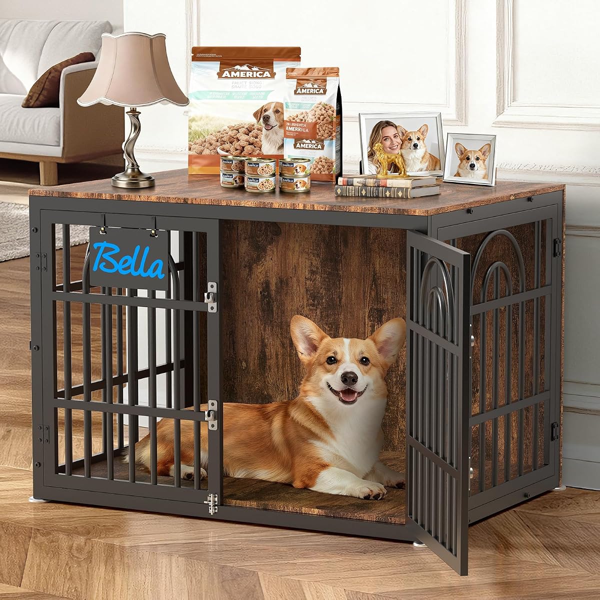 39 Inch Antique Walnut Dog Crate Furniture