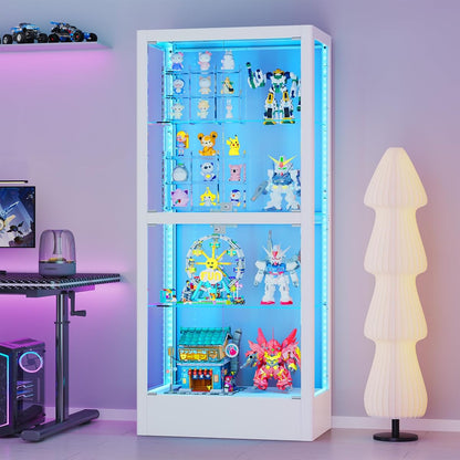 4-Sided Glass Display Cabinet with Lock & 13 Color Light