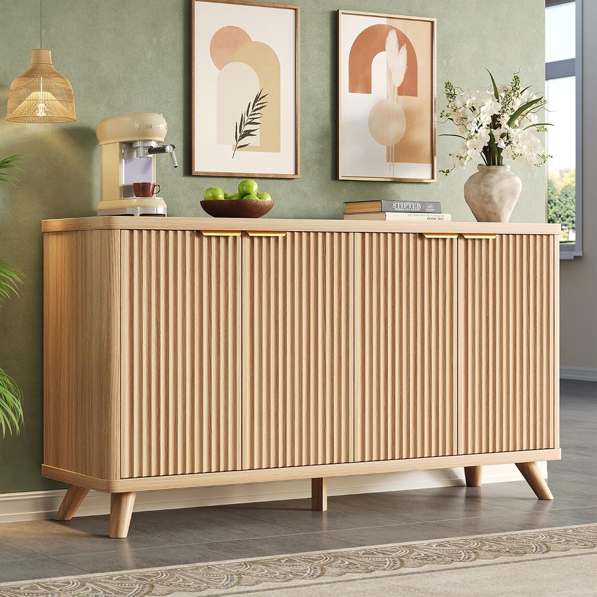 63" Fluted Sideboard Buffet Cabinet with Storage