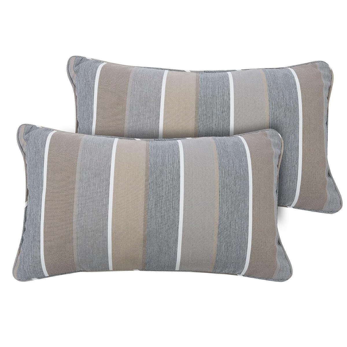 Outdoor Lumbar Pillow Covers 12X20 Inch, No Insert-Grey Stripe