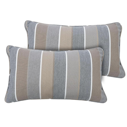 Outdoor Lumbar Pillow Covers 12X20 Inch, No Insert-Grey Stripe