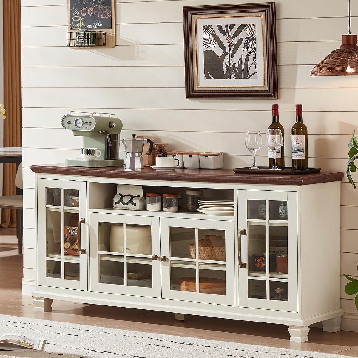 60-Inch Sideboard Buffet Cabinet with Glass Doors,White