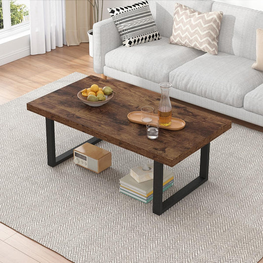Rustic Brown Coffee Table, Industrial Wood Living Room Table 39 Inch