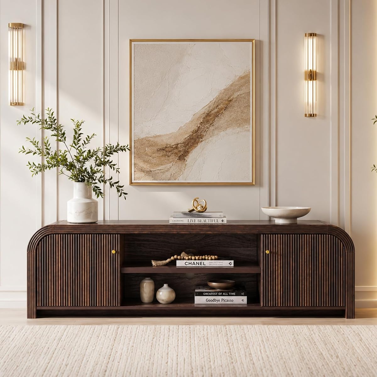 70" Modern TV Stand with Large Storage, Dark Walnut
