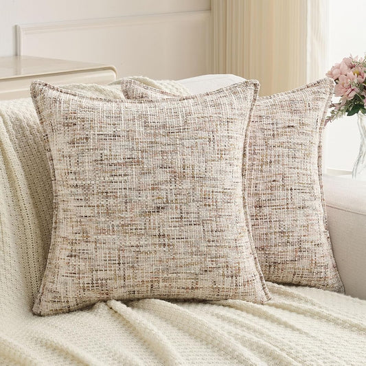 Pack of 2 Chenille Tweed Vintage Throw Pillow Covers 18x18 Inch Soft Decorative