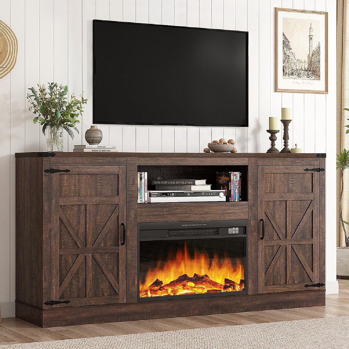64" Farmhouse Fireplace TV Stand for 75" TVs