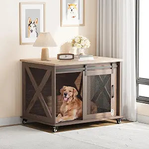 37"Dog Cage, Farmhouse Dog Crate Furniture with Sliding Barn Door, view 2