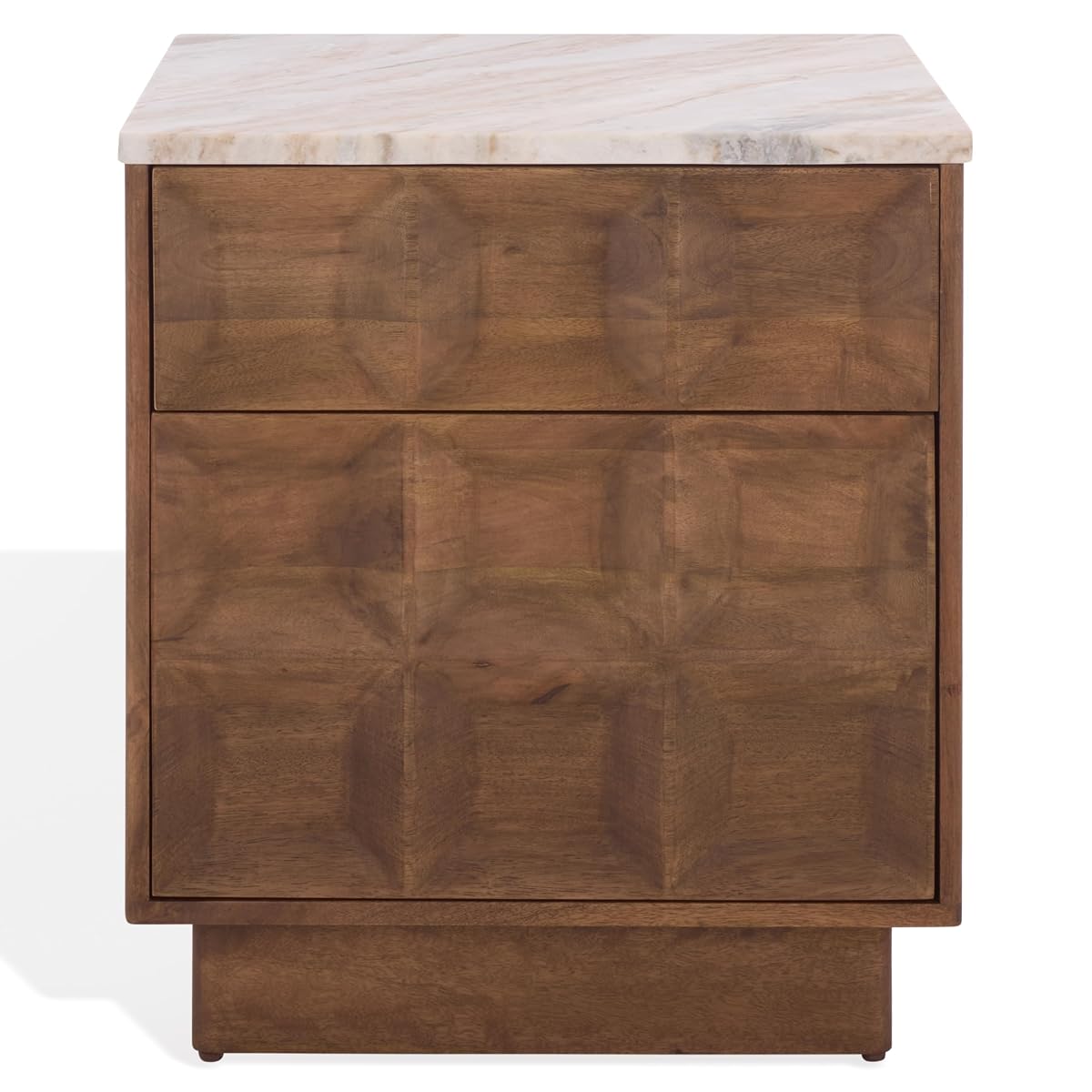 SAFAVIEH Couture Collection - Paxter Walnut & White Marble Top 2-Drawer Nightstand, Modern Storage Bedside Table, Fully Assembled (SFV9758A)