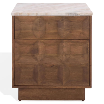 SAFAVIEH Couture Collection - Paxter Walnut & White Marble Top 2-Drawer Nightstand, Modern Storage Bedside Table, Fully Assembled (SFV9758A)