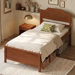 Queen Bed Frame, Platform Bed w/Headboard & Solid Wood Legs, view 2