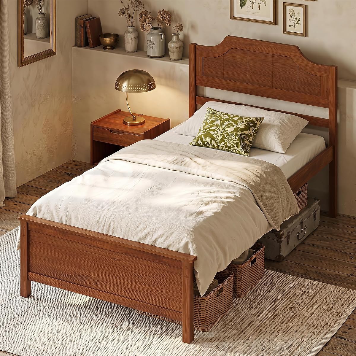 Queen Bed Frame, Platform Bed w/Headboard & Solid Wood Legs