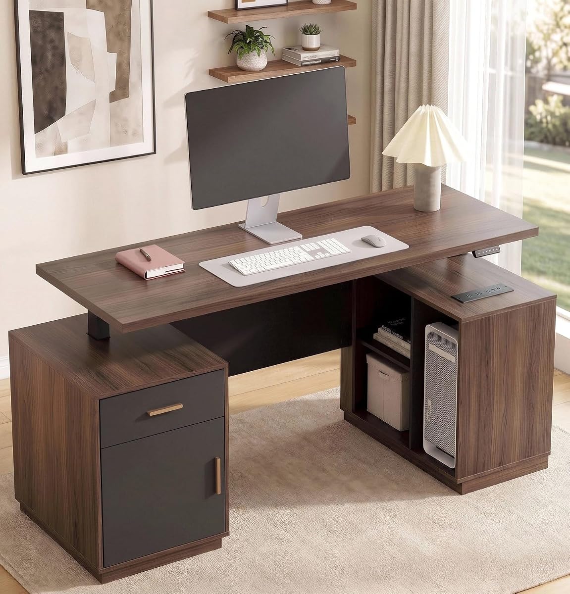 59" Electric Executive Standing Desk with Drawer & CPU Storage