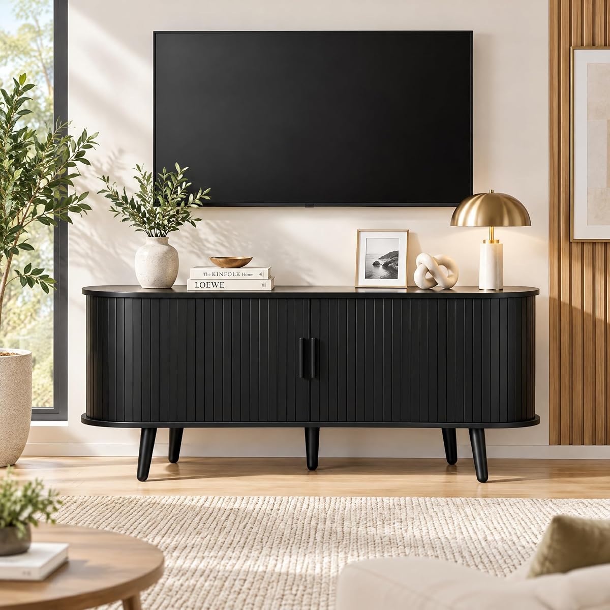 Mid Century Modern 47.2" TV Stand for ups to 55 Inch Tv, Black
