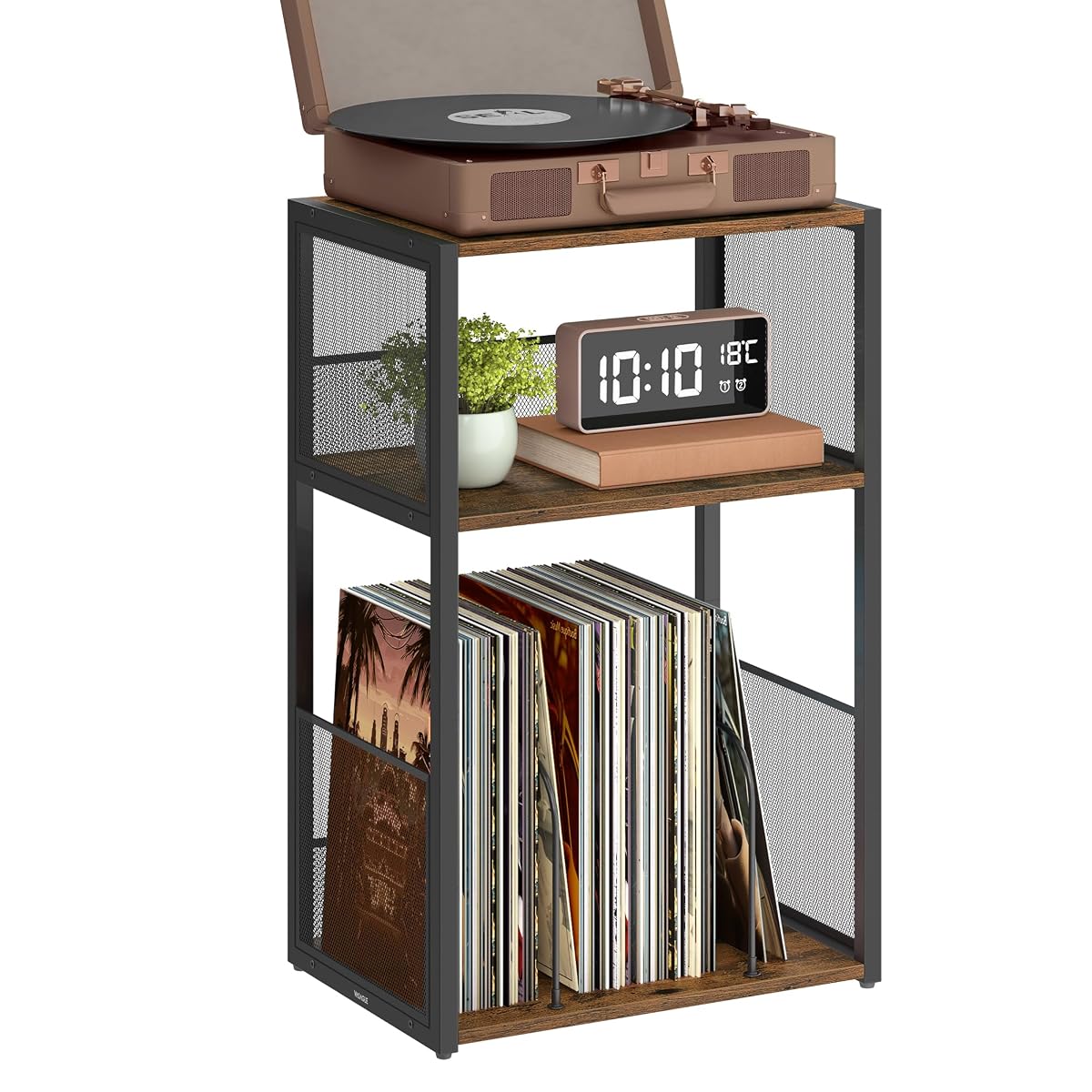 3-Tier Record Player Stand, Vinyl Record Storage up to 100 Albums
