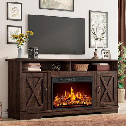 63" Farmhouse Fireplace TV Stand with 26" Electric Fireplace