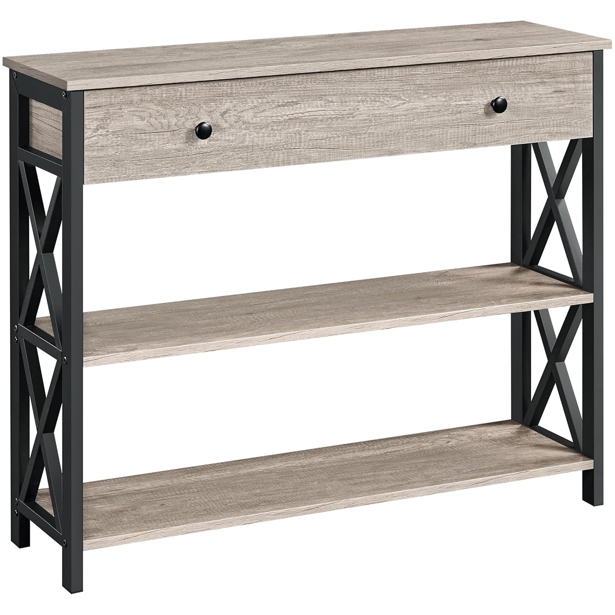 Console Table with Drawer, Entry Table with 3 Tier Storage, Gray