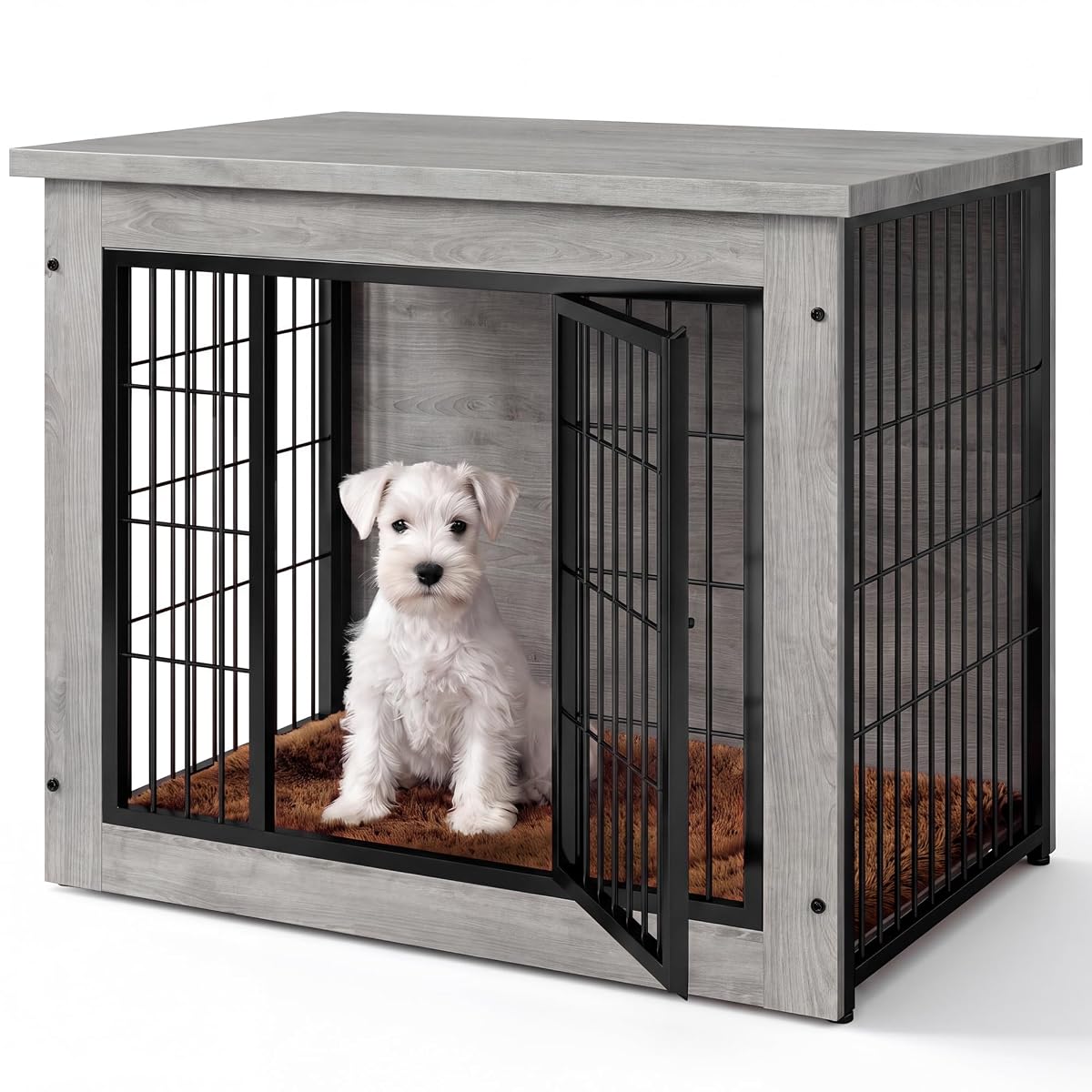 3-in-1 Wooden Dog Crate Furniture, Side Table & Kennel with Cushion