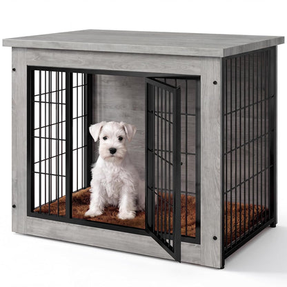3-in-1 Wooden Dog Crate Furniture, Side Table & Kennel with Cushion