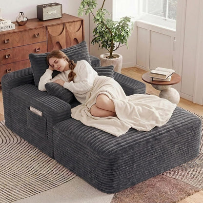 65" Oversized Boneless Chaise Lounge Chair Indoor with 3 Pillows, Grey