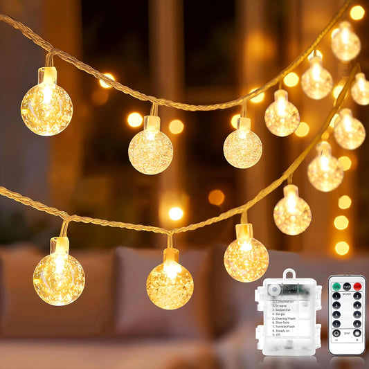 Globe Fairy Lights Battery Operated 33ft 80LED String Lights with Remote Waterproof Indoor Outdoor Hanging Decorative Christmas Lights for Home Party Patio Garden Wedding