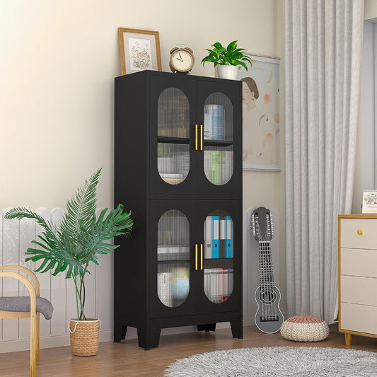 Black Metal Storage Cabinet with Doors and 3 Shelves (2 Adjustable) for Kitchen, Laundry Room, Home Office, Kids Room