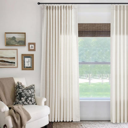 Natural Pinch Pleated Linen Curtains 84 Inches Long for Living Room