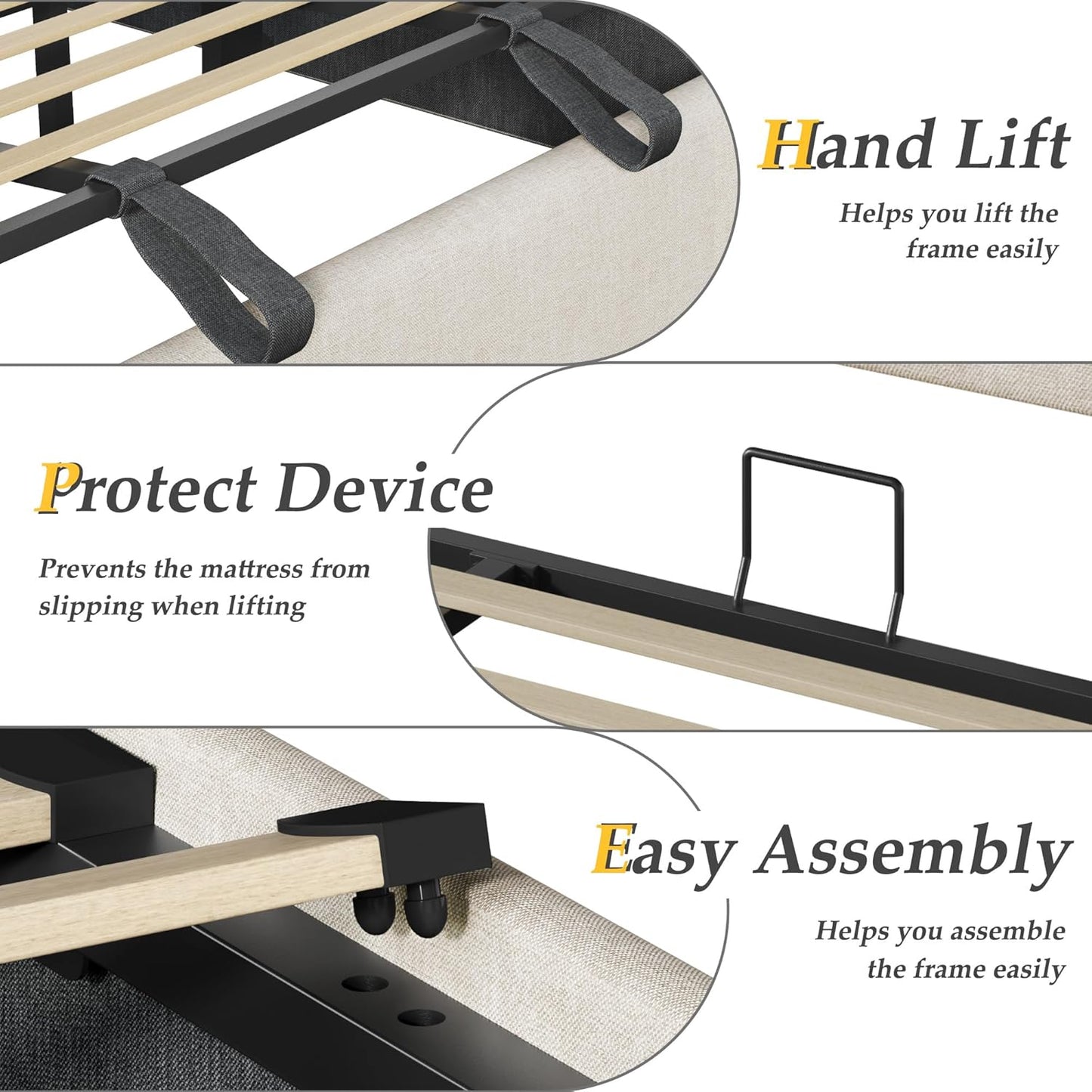 King Size Lift up Storage Bed Frame, Linen Upholstered King Platform with Button Tufted Wingback Headboard and Under-Bed Storage, Hydraulic Support, No Box Spring Needed, Noise Free, Beige