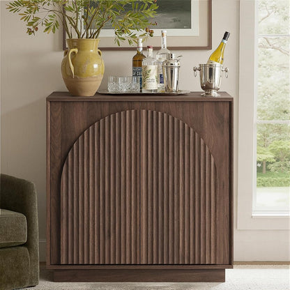 31.5" Small Buffet Cabinet with Storage, Arched Doors, Walnut, 1PCS