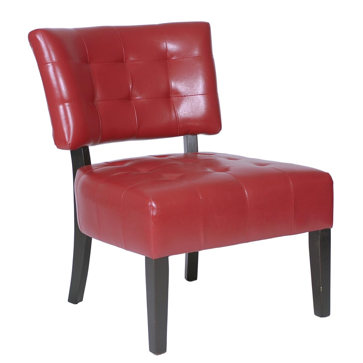 Blended Leather Tufted Accent Chair with Oversized Seating, Red