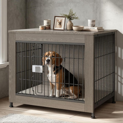 Wooden Dog Crate Furniture 27" for Small to Medium Dogs, Greige