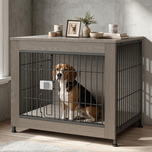 Wooden Dog Crate Furniture 27" for Small to Medium Dogs, Greige