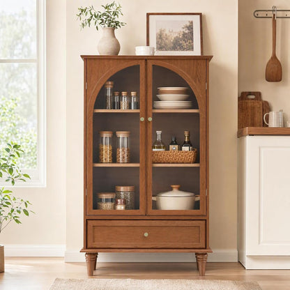 52" Farmhouse Sideboard Cabinet with Arched Glass Doors & Drawer