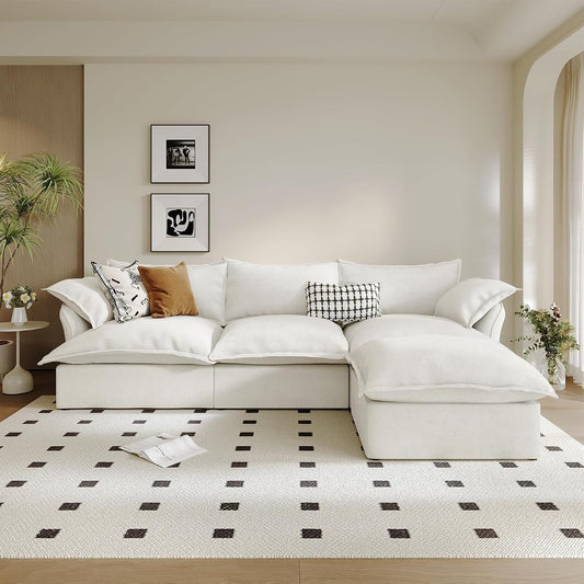 Cloud Sectional Sofa,114.2" Large L Shape Convertible Modular Couches,Down Fill Sectional Sofa,Detachable Couch Cushion Covers,4 Seater Corner Sofa with Ottoman for Living Room, Cream White