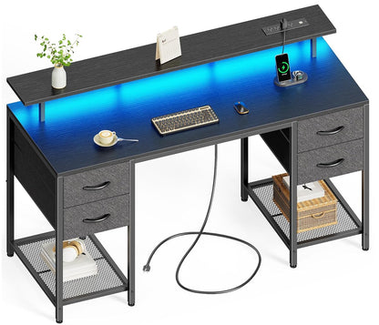 55 inch Computer Desk with Power Outlets & 4 Drawers