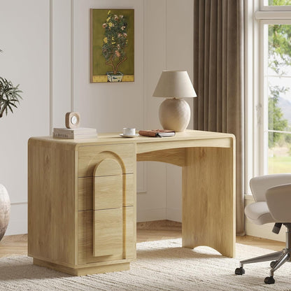 47" Home Office Desk with 3 Drawers, Executive Style, Natural Oak