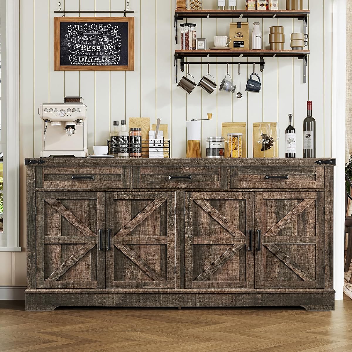 Buffet Cabinet, 61” Large Sideboard Buffet Storage Cabinet with 3 Drawers
