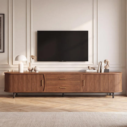 94.5" TV Stand with Storage Cabinets Drawers, Walnut Entertainment Center